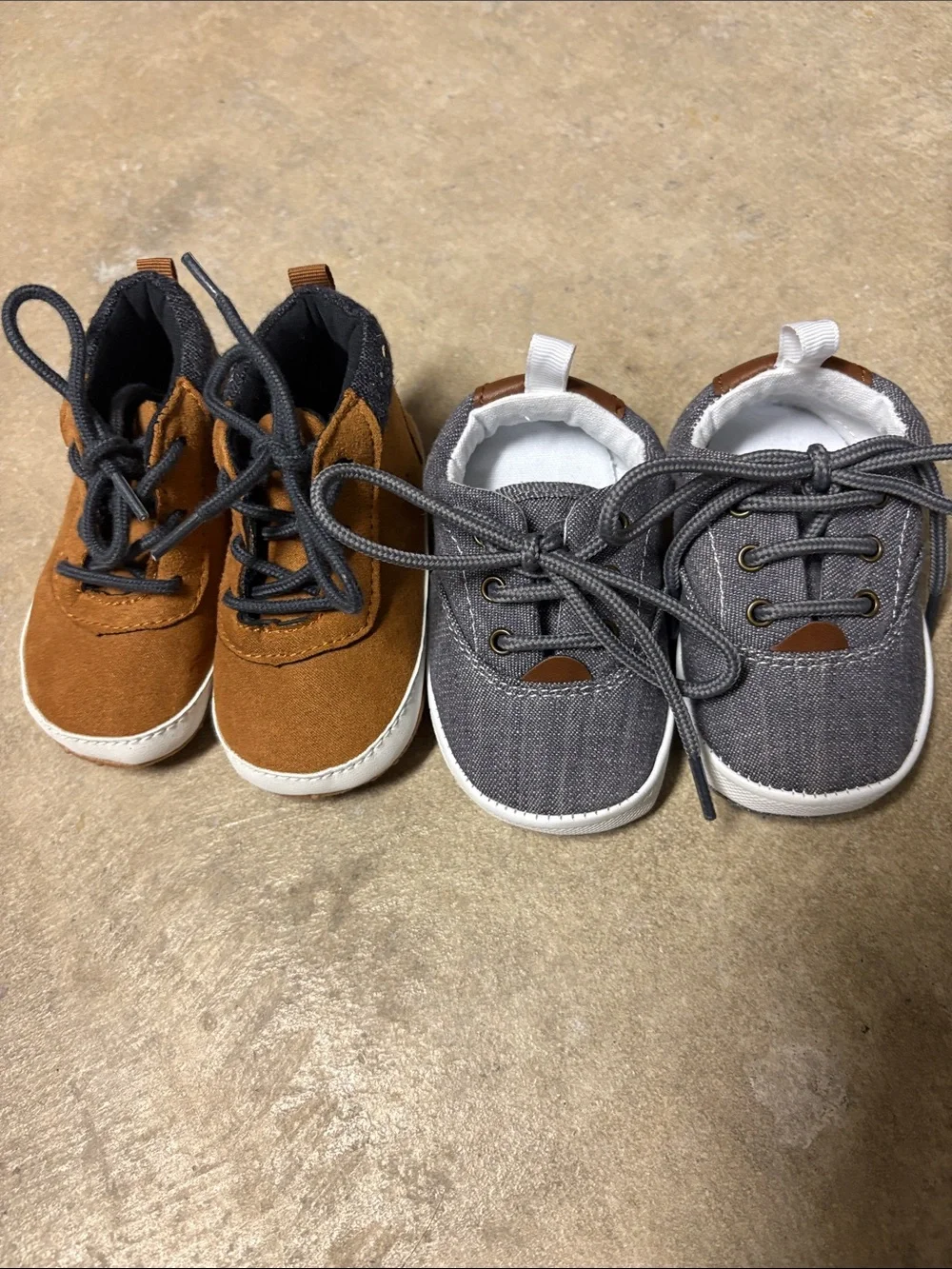 Baby Casual Shoes in Brown and Gray 2 pairs 3 to 6 months